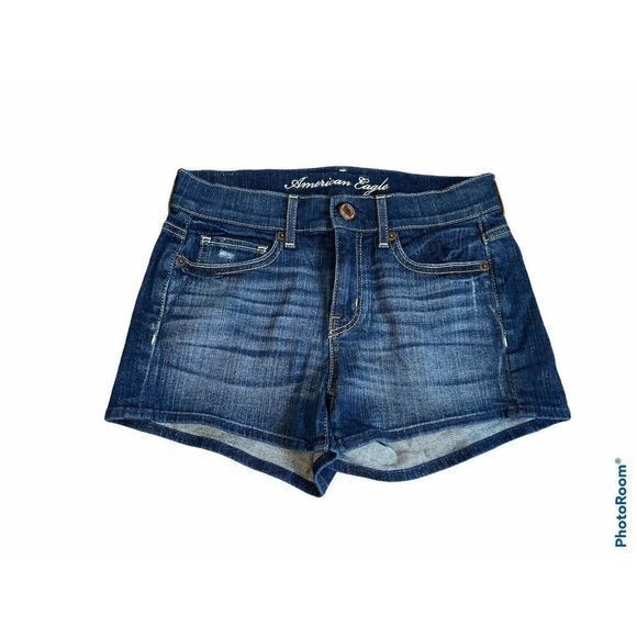 American Eagle 0 Stretch‎ Distressed Denim Blue Jean Shorts Five Pockets - Picture 2 of 5